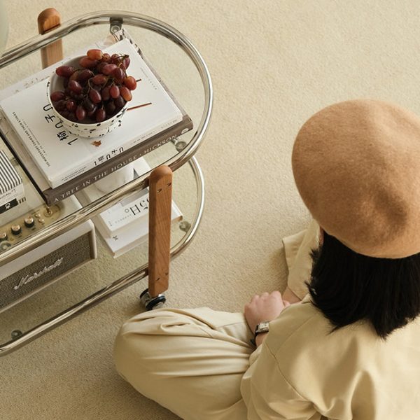 Modern Minimalist Removable Oval Cherry Wood Glass Side Table 2-Tier For Living Room - Image 19