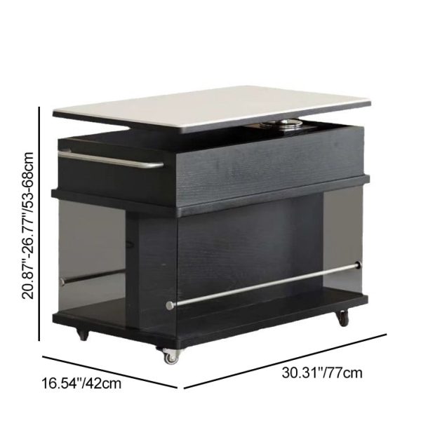 Contemporary Scandinavian Movable Liftable Swivel Rectangular Glass Oak Rock Slab Stainless Steel Side Table 3-Tier For Living Room - Image 4