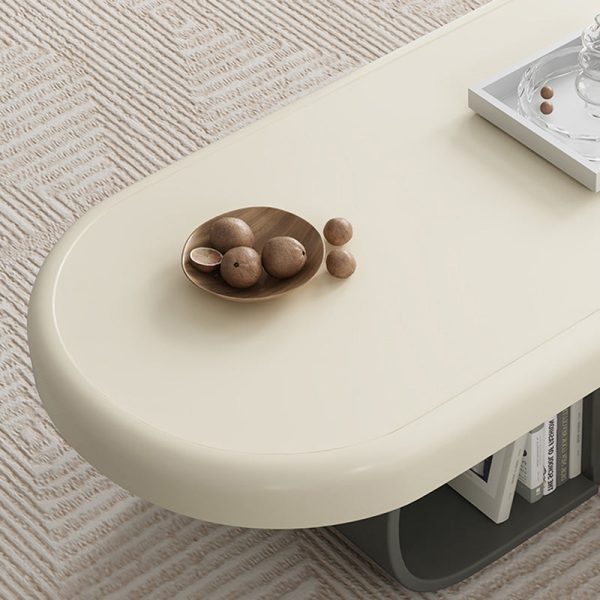 Contemporary Scandinavian Oval Wood Rock Slab Coffee Table 2-Drawer For Living Room - Image 6