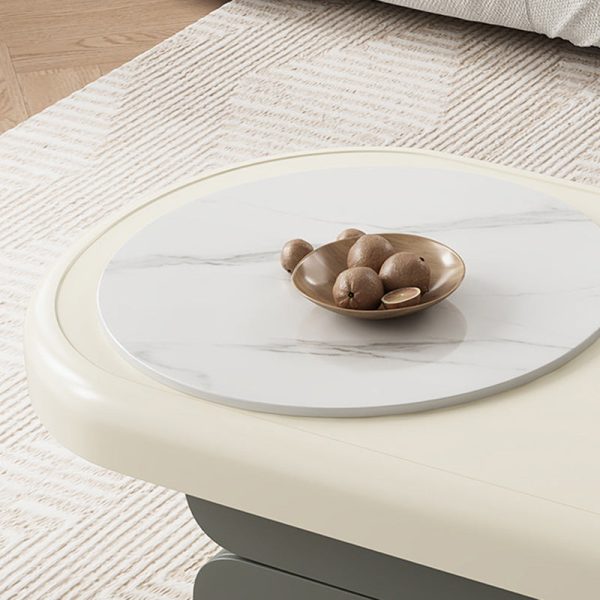 Contemporary Scandinavian Oval Wood Rock Slab Coffee Table 2-Drawer For Living Room - Image 7