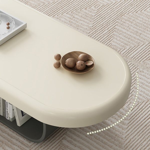 Contemporary Scandinavian Oval Wood Rock Slab Coffee Table 2-Drawer For Living Room - Image 8