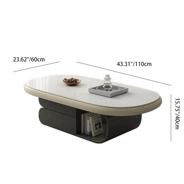 Contemporary Scandinavian Oval Wood Rock Slab Coffee Table 2-Drawer For Living Room - Image 4