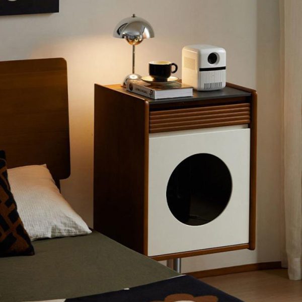Traditional Vintage Rectangular Pine Stainless Steel Side Table 1-Cabinet For Living Room - Image 21