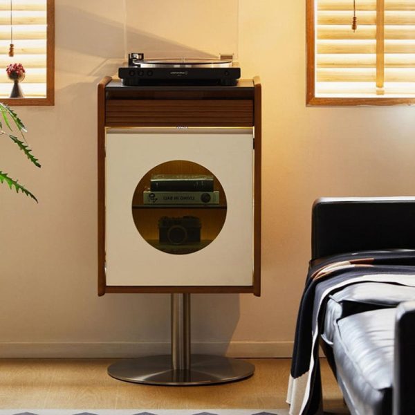 Traditional Vintage Rectangular Pine Stainless Steel Side Table 1-Cabinet For Living Room