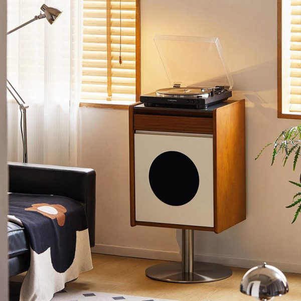 Traditional Vintage Rectangular Pine Stainless Steel Side Table 1-Cabinet For Living Room - Image 12