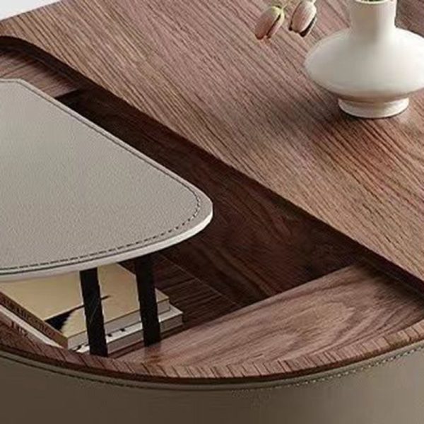 Traditional French Expandable Liftable Oval Microcrystalline Stone Stainless Steel Leather Coffee Table For Living Room - Image 6