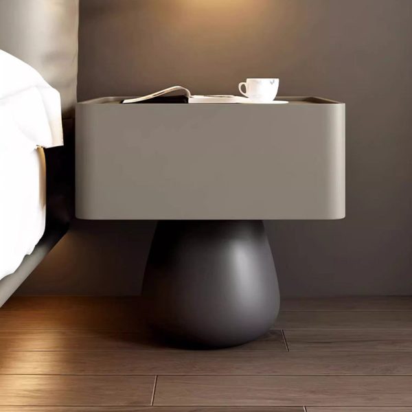 Modern Minimalist Rectangular Cone Wood Microfiber Leather Nightstand 1-Drawer For Bedroom - Image 11