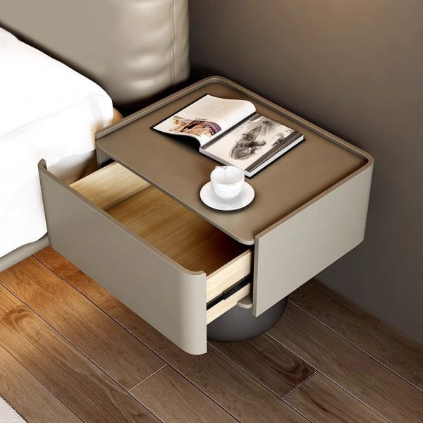 Modern Minimalist Rectangular Cone Wood Microfiber Leather Nightstand 1-Drawer For Bedroom - Image 10