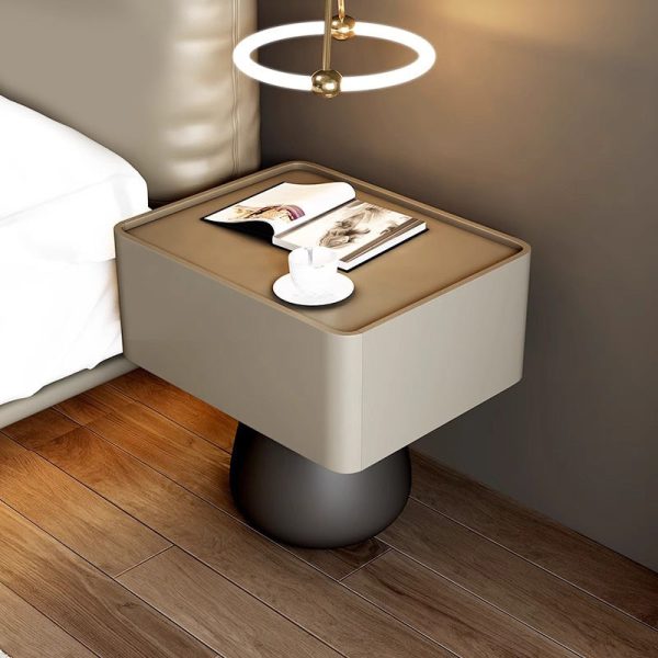 Modern Minimalist Rectangular Cone Wood Microfiber Leather Nightstand 1-Drawer For Bedroom - Image 23