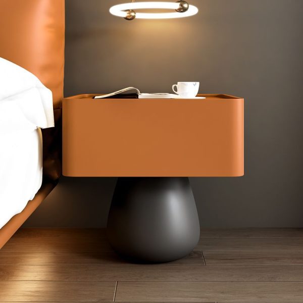 Modern Minimalist Rectangular Cone Wood Microfiber Leather Nightstand 1-Drawer For Bedroom - Image 24
