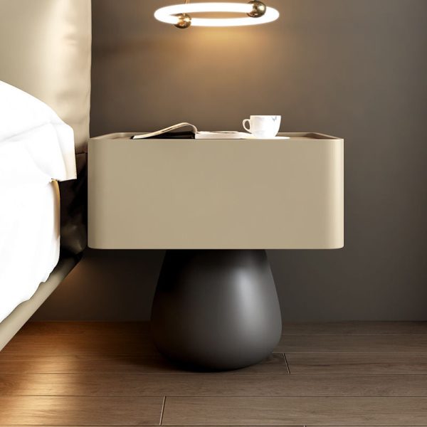 Modern Minimalist Rectangular Cone Wood Microfiber Leather Nightstand 1-Drawer For Bedroom - Image 25