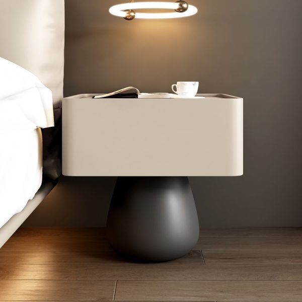 Modern Minimalist Rectangular Cone Wood Microfiber Leather Nightstand 1-Drawer For Bedroom - Image 26