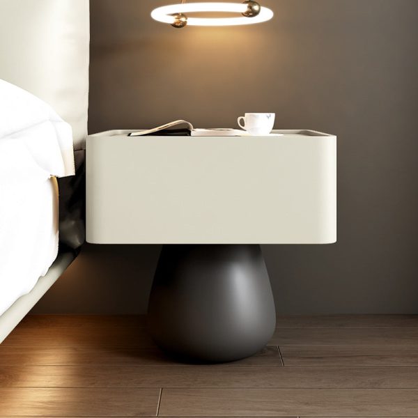 Modern Minimalist Rectangular Cone Wood Microfiber Leather Nightstand 1-Drawer For Bedroom - Image 12