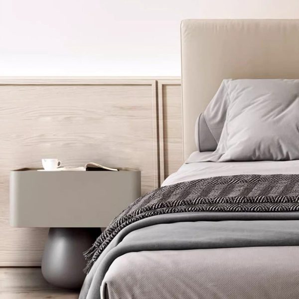 Modern Minimalist Rectangular Cone Wood Microfiber Leather Nightstand 1-Drawer For Bedroom - Image 3