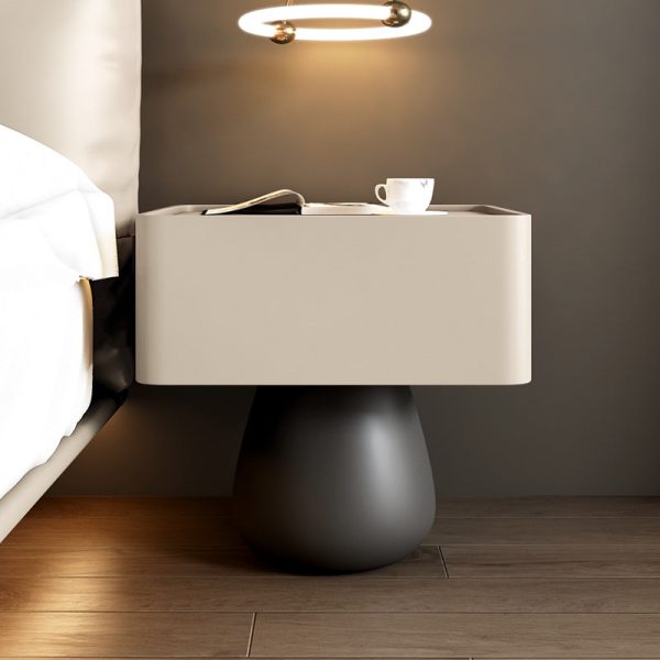Modern Minimalist Rectangular Cone Wood Microfiber Leather Nightstand 1-Drawer For Bedroom - Image 13