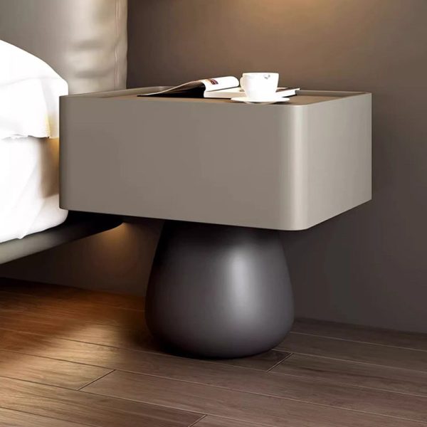 Modern Minimalist Rectangular Cone Wood Microfiber Leather Nightstand 1-Drawer For Bedroom - Image 15