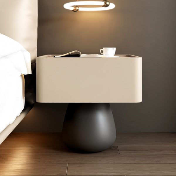 Modern Minimalist Rectangular Cone Wood Microfiber Leather Nightstand 1-Drawer For Bedroom - Image 14
