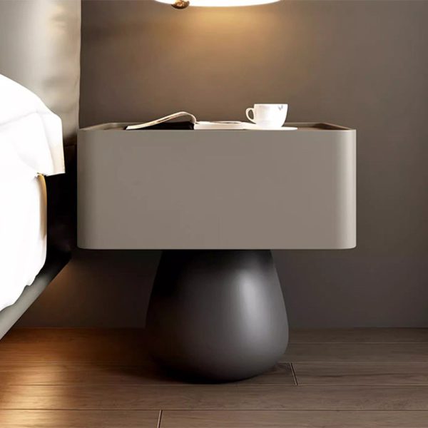 Modern Minimalist Rectangular Cone Wood Microfiber Leather Nightstand 1-Drawer For Bedroom - Image 18