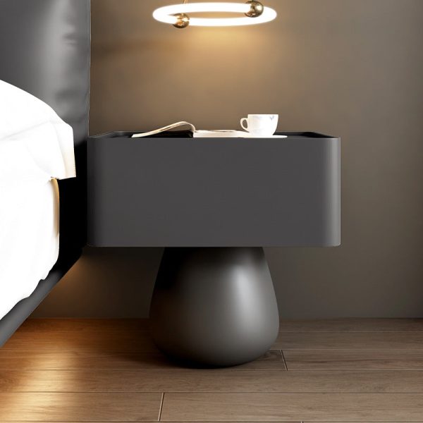 Modern Minimalist Rectangular Cone Wood Microfiber Leather Nightstand 1-Drawer For Bedroom - Image 17
