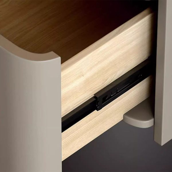 Modern Minimalist Rectangular Cone Wood Microfiber Leather Nightstand 1-Drawer For Bedroom - Image 9