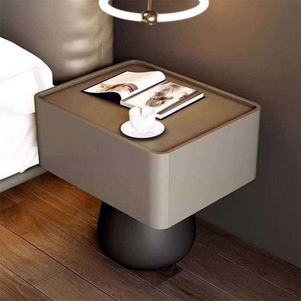 Modern Minimalist Rectangular Cone Wood Microfiber Leather Nightstand 1-Drawer For Bedroom - Image 21