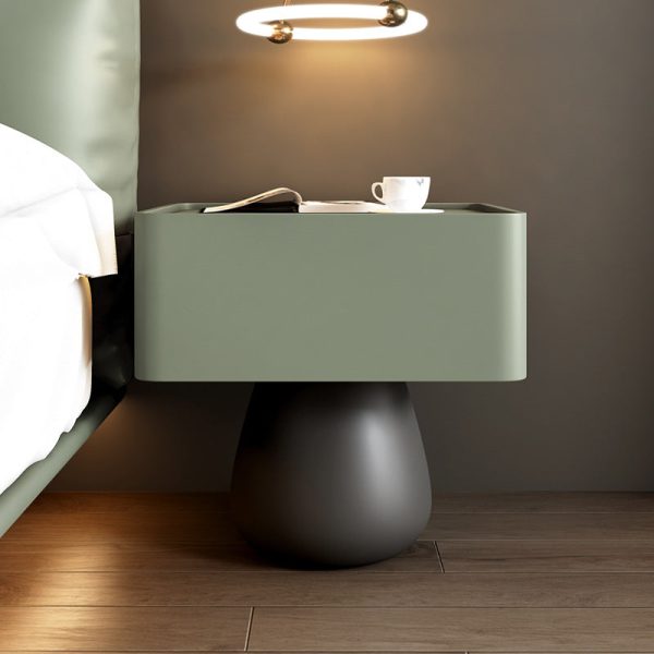 Modern Minimalist Rectangular Cone Wood Microfiber Leather Nightstand 1-Drawer For Bedroom - Image 20