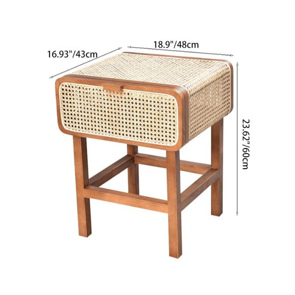 Traditional Vintage Rectangular Ash Wood Rattan Nightstand 1-Drawer For Bedroom - Image 4