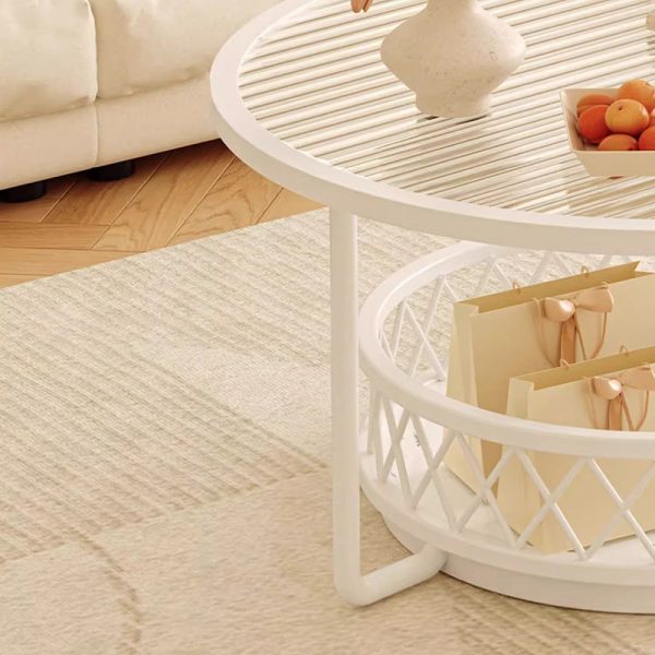 Modern Minimalist Round Tabletop Tempered Glass Iron Coffee Table 1-Shelf For Living Room - Image 5
