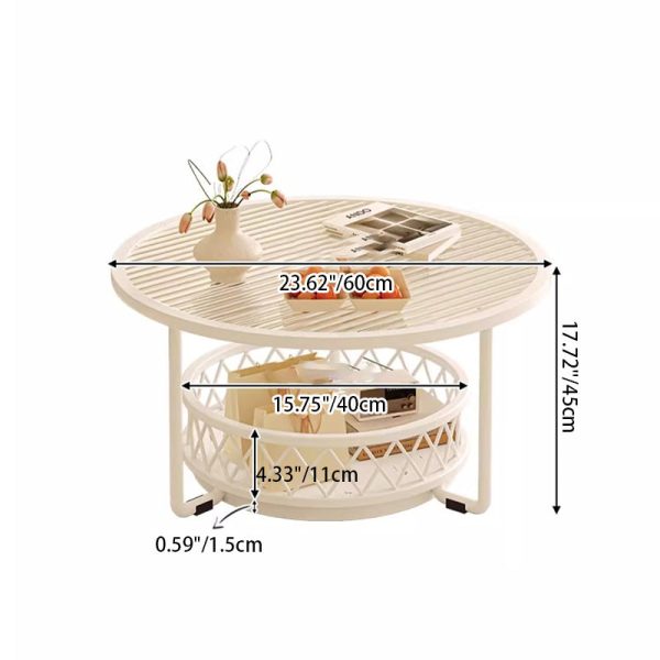 Modern Minimalist Round Tabletop Tempered Glass Iron Coffee Table 1-Shelf For Living Room - Image 4
