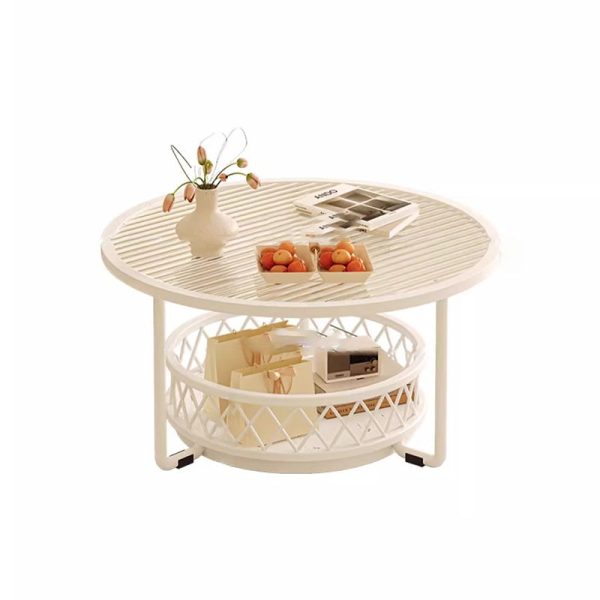 Modern Minimalist Round Tabletop Tempered Glass Iron Coffee Table 1-Shelf For Living Room - Image 14