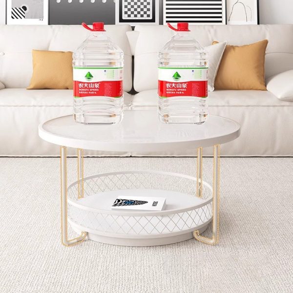 Modern Minimalist Round Tabletop Tempered Glass Iron Coffee Table 1-Shelf For Living Room - Image 7