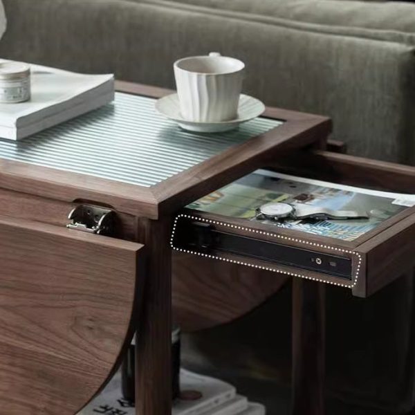 Modern Minimalist Oval Tabletop Solid Wood Metal Glass Side Table 1-Drawer For Living Room - Image 9
