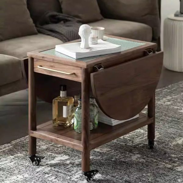 Modern Minimalist Oval Tabletop Solid Wood Metal Glass Side Table 1-Drawer For Living Room - Image 24
