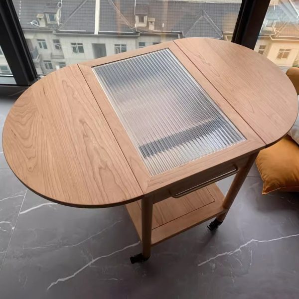 Modern Minimalist Oval Tabletop Solid Wood Metal Glass Side Table 1-Drawer For Living Room - Image 2
