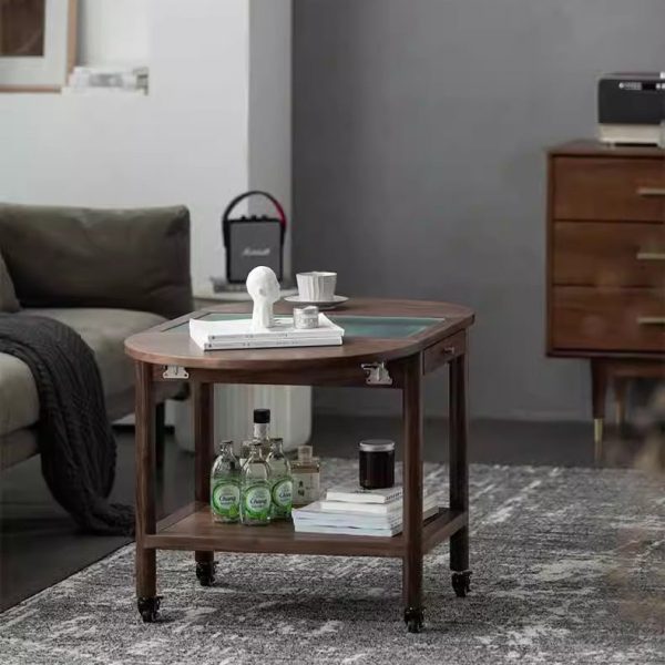 Modern Minimalist Oval Tabletop Solid Wood Metal Glass Side Table 1-Drawer For Living Room - Image 25