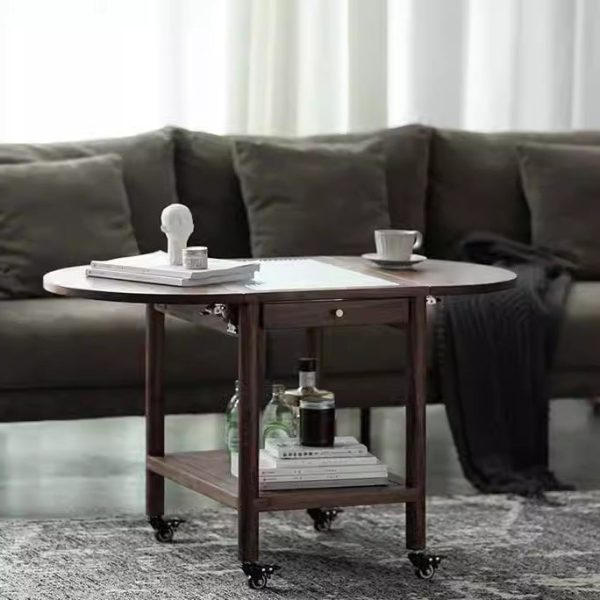 Modern Minimalist Oval Tabletop Solid Wood Metal Glass Side Table 1-Drawer For Living Room - Image 26