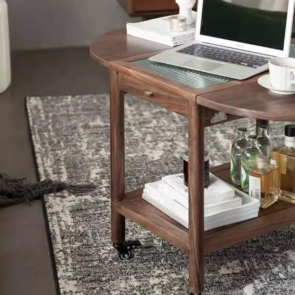 Modern Minimalist Oval Tabletop Solid Wood Metal Glass Side Table 1-Drawer For Living Room - Image 27