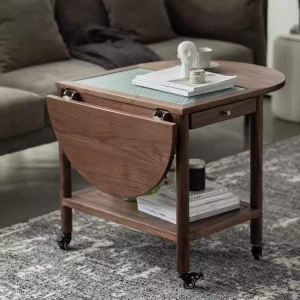 Modern Minimalist Oval Tabletop Solid Wood Metal Glass Side Table 1-Drawer For Living Room - Image 28