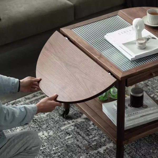 Modern Minimalist Oval Tabletop Solid Wood Metal Glass Side Table 1-Drawer For Living Room - Image 19