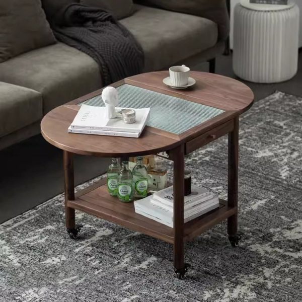 Modern Minimalist Oval Tabletop Solid Wood Metal Glass Side Table 1-Drawer For Living Room - Image 30