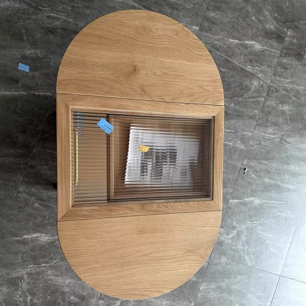 Modern Minimalist Oval Tabletop Solid Wood Metal Glass Side Table 1-Drawer For Living Room - Image 3