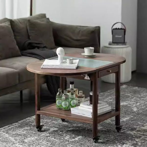 Modern Minimalist Oval Tabletop Solid Wood Metal Glass Side Table 1-Drawer For Living Room - Image 20