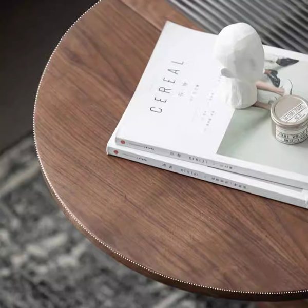 Modern Minimalist Oval Tabletop Solid Wood Metal Glass Side Table 1-Drawer For Living Room - Image 5