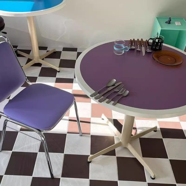 Modern Minimalist Round Table Top Lacquered Metal Coffee Table 4-Leg For Living Room - Image 7