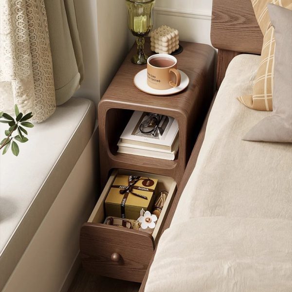Modern Luxury Square Rubberwood Multi-Panel Nightstand 1-Drawer For Bedroom - Image 8