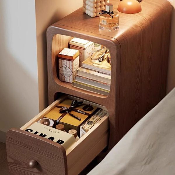 Modern Luxury Square Rubberwood Multi-Panel Nightstand 1-Drawer For Bedroom - Image 9