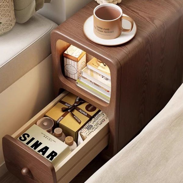 Modern Luxury Square Rubberwood Multi-Panel Nightstand 1-Drawer For Bedroom - Image 11