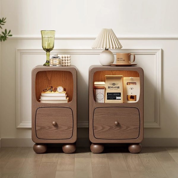Modern Luxury Square Rubberwood Multi-Panel Nightstand 1-Drawer For Bedroom - Image 22
