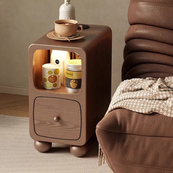 Modern Luxury Square Rubberwood Multi-Panel Nightstand 1-Drawer For Bedroom - Image 23