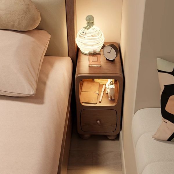 Modern Luxury Square Rubberwood Multi-Panel Nightstand 1-Drawer For Bedroom - Image 24